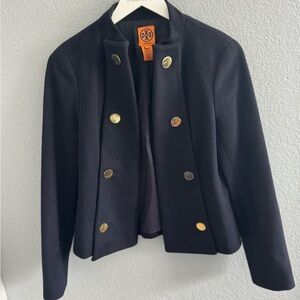 Tory Burch Navy 100% Wool Jacket with Gold Buttons